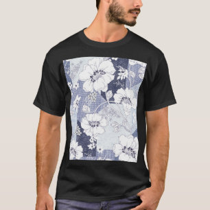 Jeansblumen-Patchwork, nahtloses Muster. T-Shirt