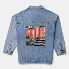 Jeansjacke – abstraktes Design mit rotem Puls