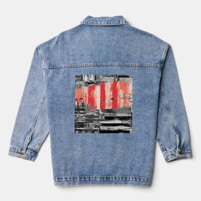 Jeansjacke – abstraktes Design mit rotem Puls (Rückseite)
