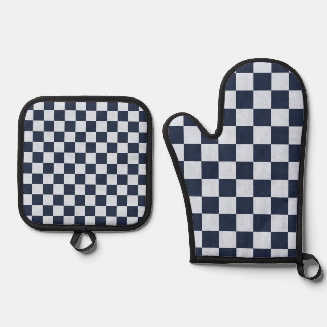 Jeansspülung Karomuster Ofenhandschuh & Topflappen-Set (Vorderseite)