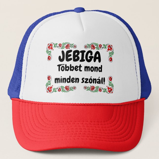 JEBIGA Többet mond minden szónál! piros-kék mici Truckerkappe (Vorderseite)