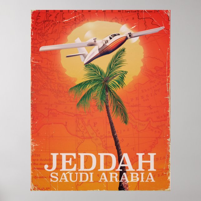 Jeddah Saudi-Arabien Vintage Karte Reiseplakat. Poster (Vorne)