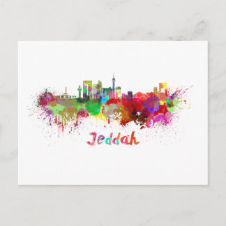 Jeddah Skyline in Aquarellfarbe Postkarte