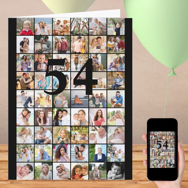 Jede 54-jährige Foto Collage Big Birthday Card Karte (Photo Collage of 54 pictures and option to print any age on the front)