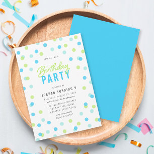 Jede Age Blue Aqua Green Confetti Geburtstagsparty Einladung