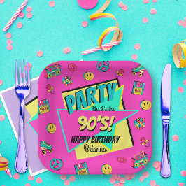 JEDE ALTER 90er Retro-Geburtstagsparty rosa person Pappteller