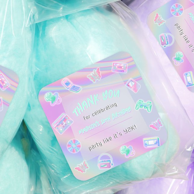 JEDE ALTERSJAHRE Y2K-Irisierter RegenbogenGeburtst Quadratischer Aufkleber (Von Creator hochgeladen)