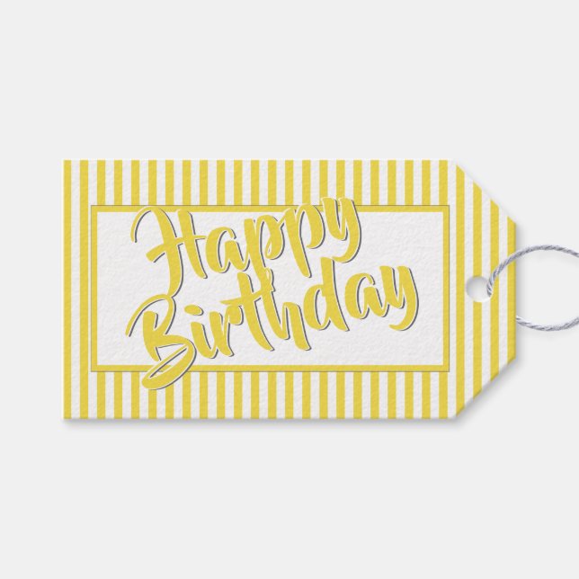 Jede Anlässe mit gelben/weißen Streifen Geschenkanhänger (Vorderseite (Horizontal))