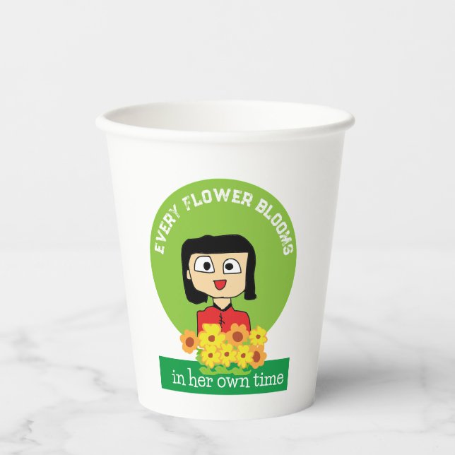 jede Blume blüht in ihrer eigenen Zeit Pappbecher (Vorderseite)