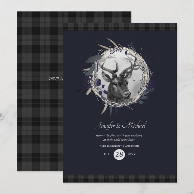 Jede Einladung - Blue Gray Tartan mit Winterstag (Vorne/Hinten)