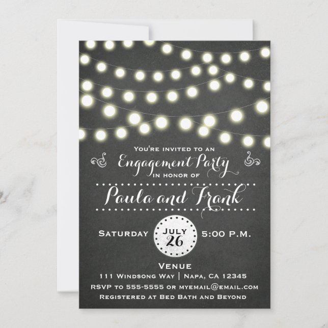 Jede Event Chalkboard String Lights-Verlobung Einladung (Vorderseite)