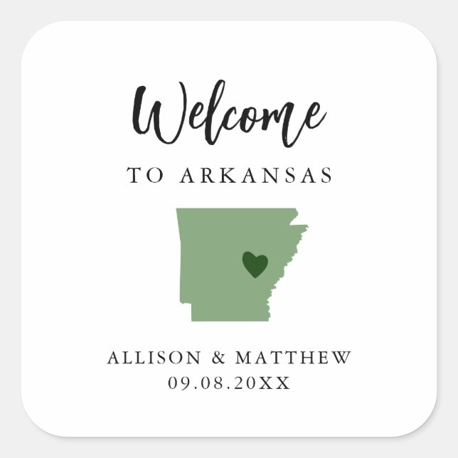 Jede Farbe Arkansas Hochzeitungs-Begrüßungstasche  Quadratischer Aufkleber (Vorderseite)