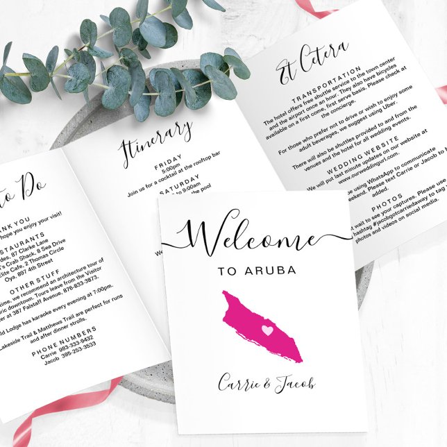 Jede Farbe Aruba Hochzeitsnacht Begrüßungsreise Dreifach-gefaltete Programmkarte (Aruba welcome bag itinerary)