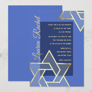 Jede Farbe Bat Mitzvah großen Gold Star von David Einladung