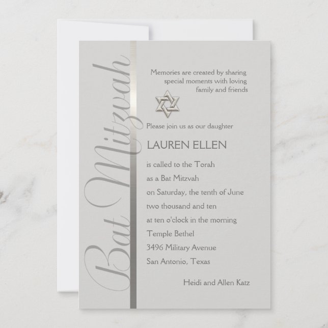 Jede Farbe Einladung Bat Mitzvah (Rückseite)