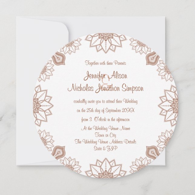 Jede Farbe Henna Mandala Stil Muster Hochzeit Einladung (Vorderseite)