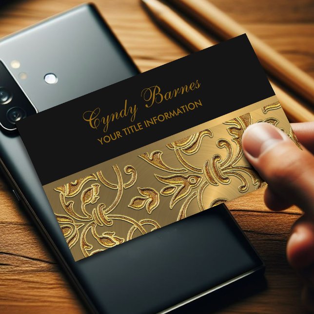 Jede Farbe mit Gold Damask Business Card Visitenkarte (Von Creator hochgeladen)