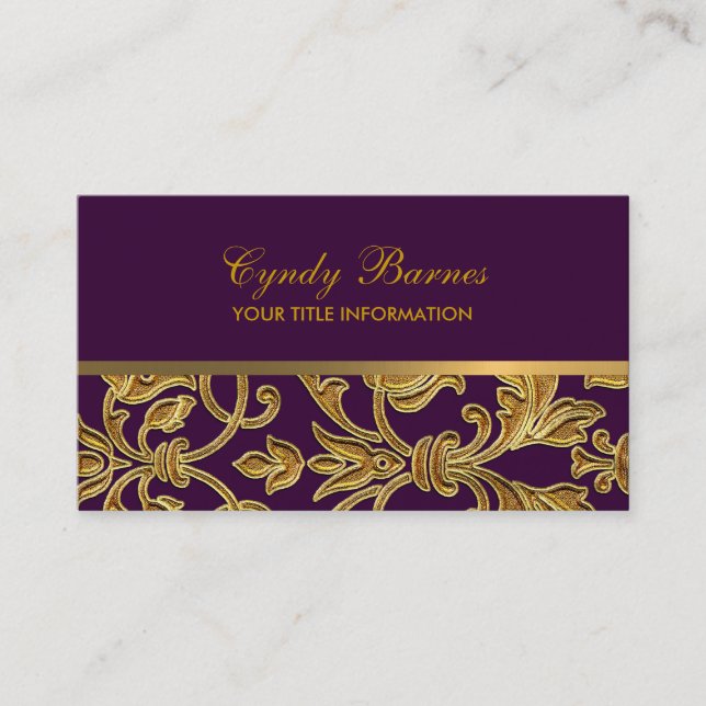 Jede Farbe mit Gold Damask Business Card Visitenkarte (Vorderseite)