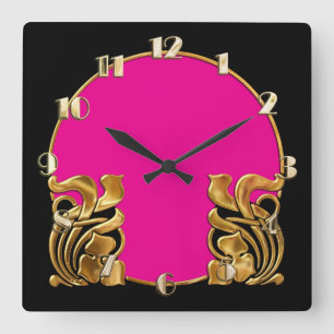 Jede Farbe mit Schwarz-Art-Deco-Gold-Design Quadratische Wanduhr