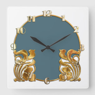 Jede Farbe mit weißem Art Deco Gold Design Quadratische Wanduhr