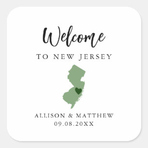 Jede Farbe New Jersey-Hochzeitungs-Begrüßungstasch Quadratischer Aufkleber