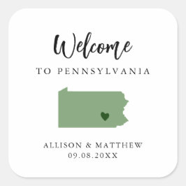 Jede Farbe Pennsylvania Wedding Welcome Bag Quadratischer Aufkleber