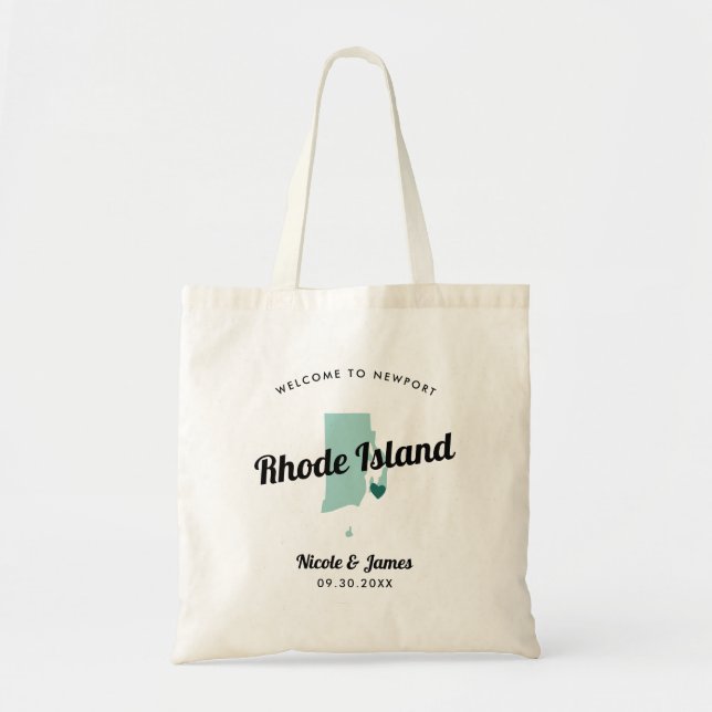 Jede Farbe Rhode Island Karte Hochzeitungs-Begrüßu Tragetasche (Vorne)