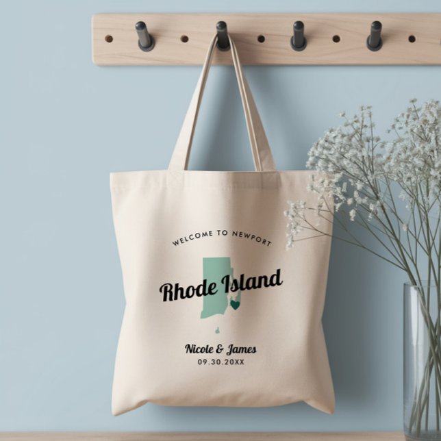 Jede Farbe Rhode Island Karte Hochzeitungs-Begrüßu Tragetasche (Von Creator hochgeladen)