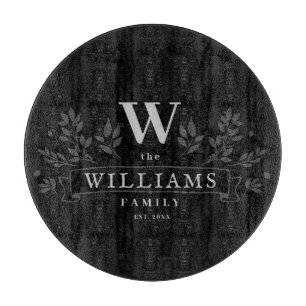 Jede Farbe   Rustikaler Familienname Monogram Schneidebrett