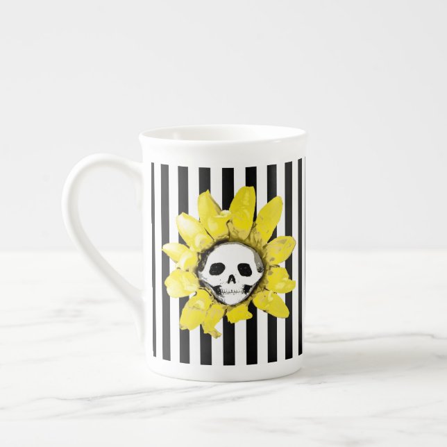 JEDE FARBE! STRIPE Skull Sonnenblumen Tea Cup Prozellantasse (Links)