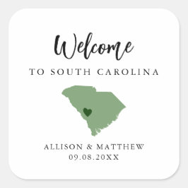 Jede Farbe Süd Carolina Hochzeitungs-Begrüßungstas Quadratischer Aufkleber