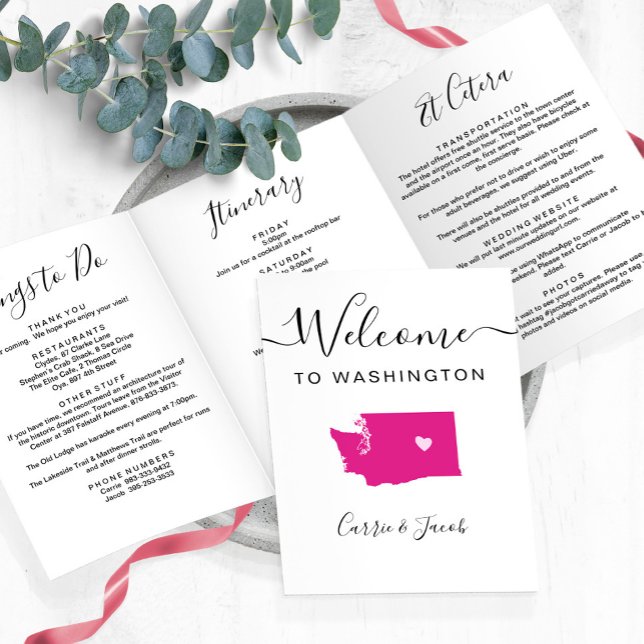 Jede Farbe Washington Karte Begrüßungsreise (Washington State Wedding Welcome Letter & Itinerary)