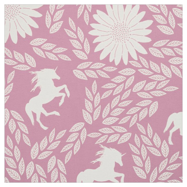 Jede Farbe wird als Rosa Elfenbein Einhorn Blumen  Stoff (Muster)
