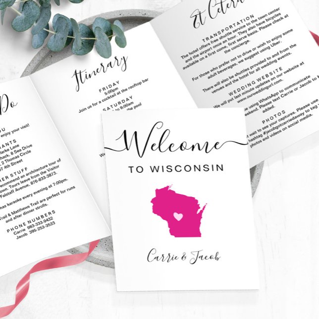 Jede Farbe Wisconsin Karte Hochzeitstag Begrüßungs (Wisconsin Wedding Welcome Letter & Itinerary)