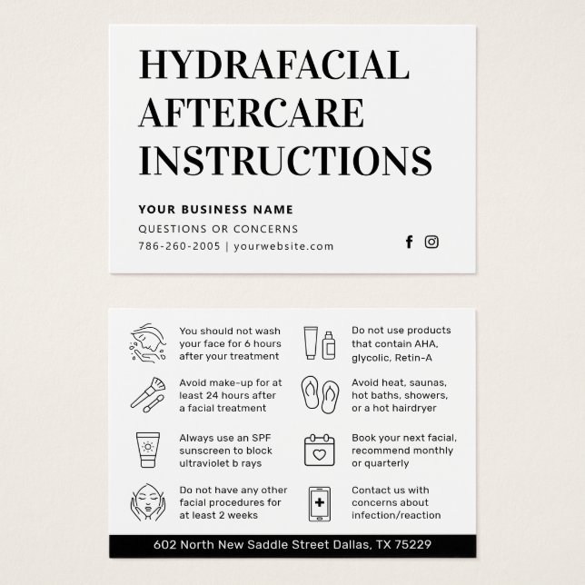 Jede farbige einfache HydraFacial Aftercare Advice (Vorne & Hinten)