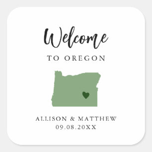 Jede farbige Oregon Hochzeitungs-Begrüßungstasche Quadratischer Aufkleber