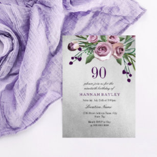 Jede Lila Silber-Rose 90. Geburtstag laden ein Einladung