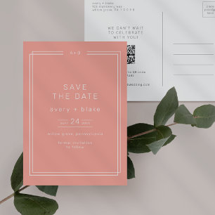 JEDE Mindest-Blush-Peach-Hochzeit speichern Sie da Einladungspostkarte