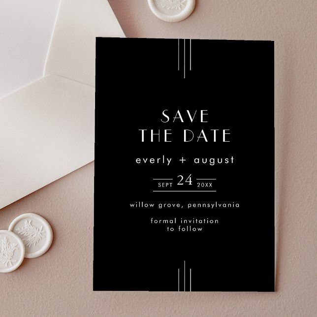 JEDE MODERNE Art Deco Black Wedding Save the Date Acryleinladungen (EVERLY Modern Art Deco Black Wedding Save the Date Acrylic Invitations)