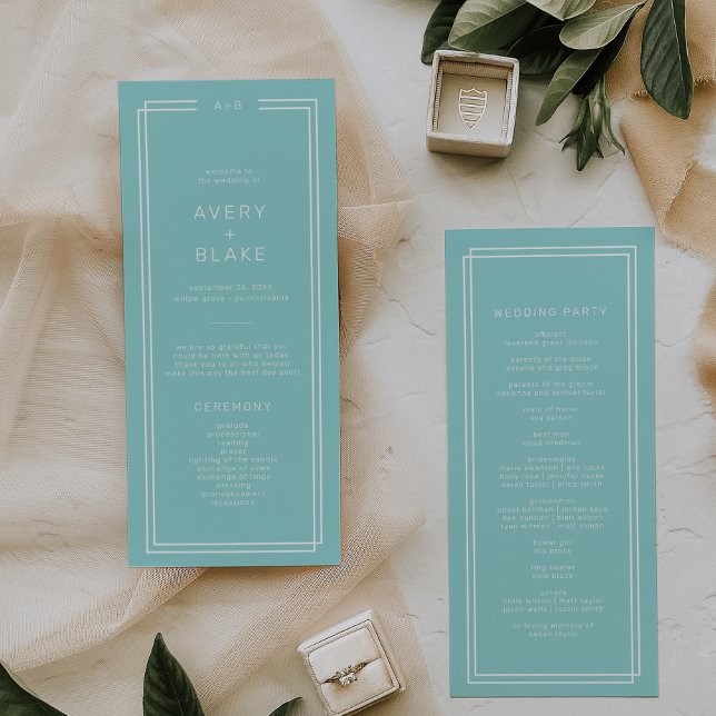 JEDE moderne Minimalistisch-Minze-Grünrahmen-Hochz Programm (AVERY Modern Minimalist Mint Green Frame Wedding Program)