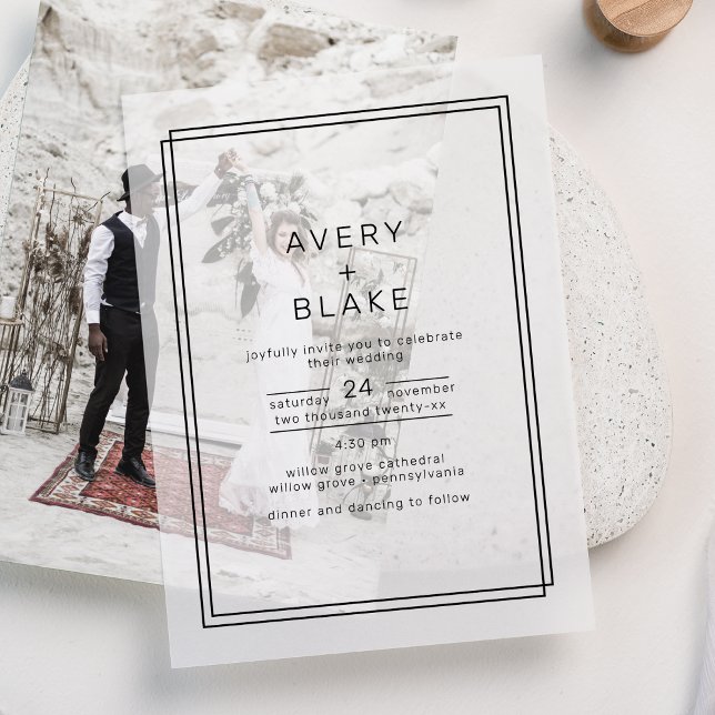 JEDE moderne Minimalistische Doppelrahmenverkleidu (AVERY Modern Minimalist Double Frame Wedding Vellum Invitations)