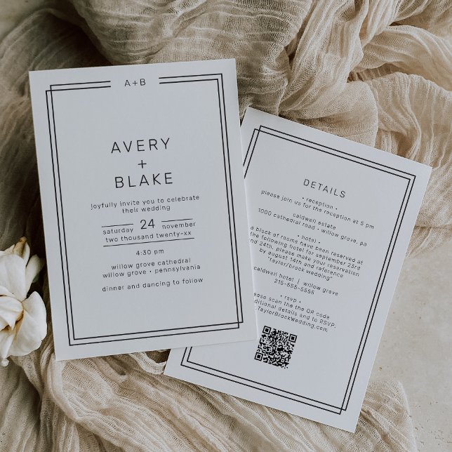 JEDE moderne Minimalistische Monochrome-QR-Hochzei Einladung (AVERY Modern Minimalist Monochrome QR Code Wedding Invitation)