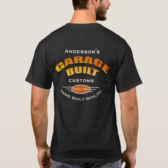 Jede Namensgarage für ein beliebiges Datum erstell T-Shirt (Rückseite)