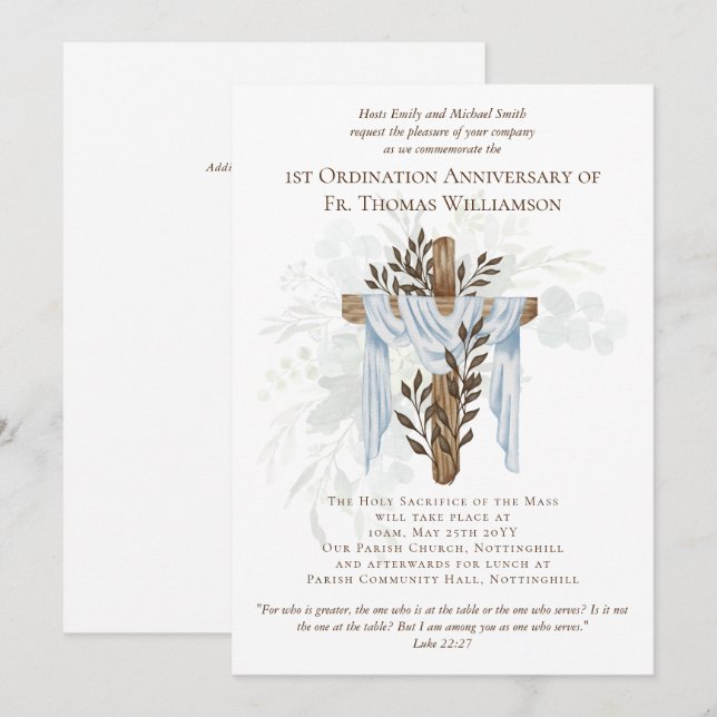 JEDE Ordination Jubiläum Einladung rustikales Holz (Vorne/Hinten)