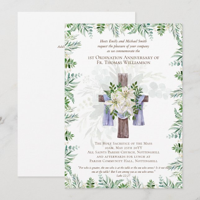 JEDE Ordination Jubiläum Einladung rustikales Holz (Vorne/Hinten)