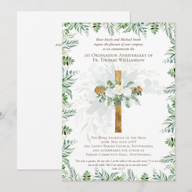 JEDE Ordination Jubiläum Einladung rustikales Holz (Vorne/Hinten)