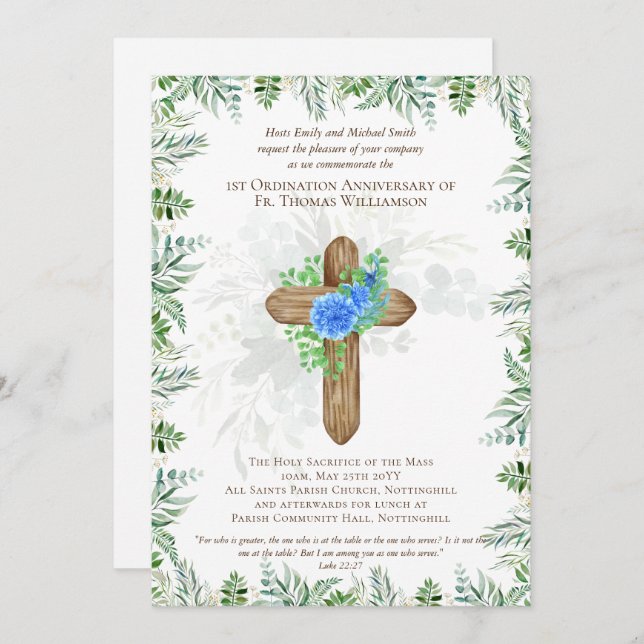 JEDE Ordination Jubiläum Einladung rustikales Holz (Vorne/Hinten)