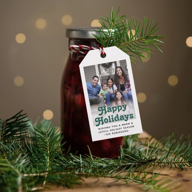 Jede Text Retro Typografie & Foto Festivals Grün Geschenkanhänger (Von Creator hochgeladen)