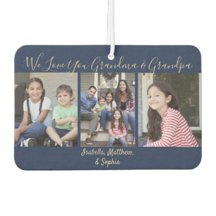 Jede Textfamilie 4 Foto Collage Navy & Gold Heart Autolufterfrischer