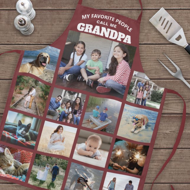 Jede Textfamilie Foto Collage Opa Burgundy Red Schürze (Von Creator hochgeladen)